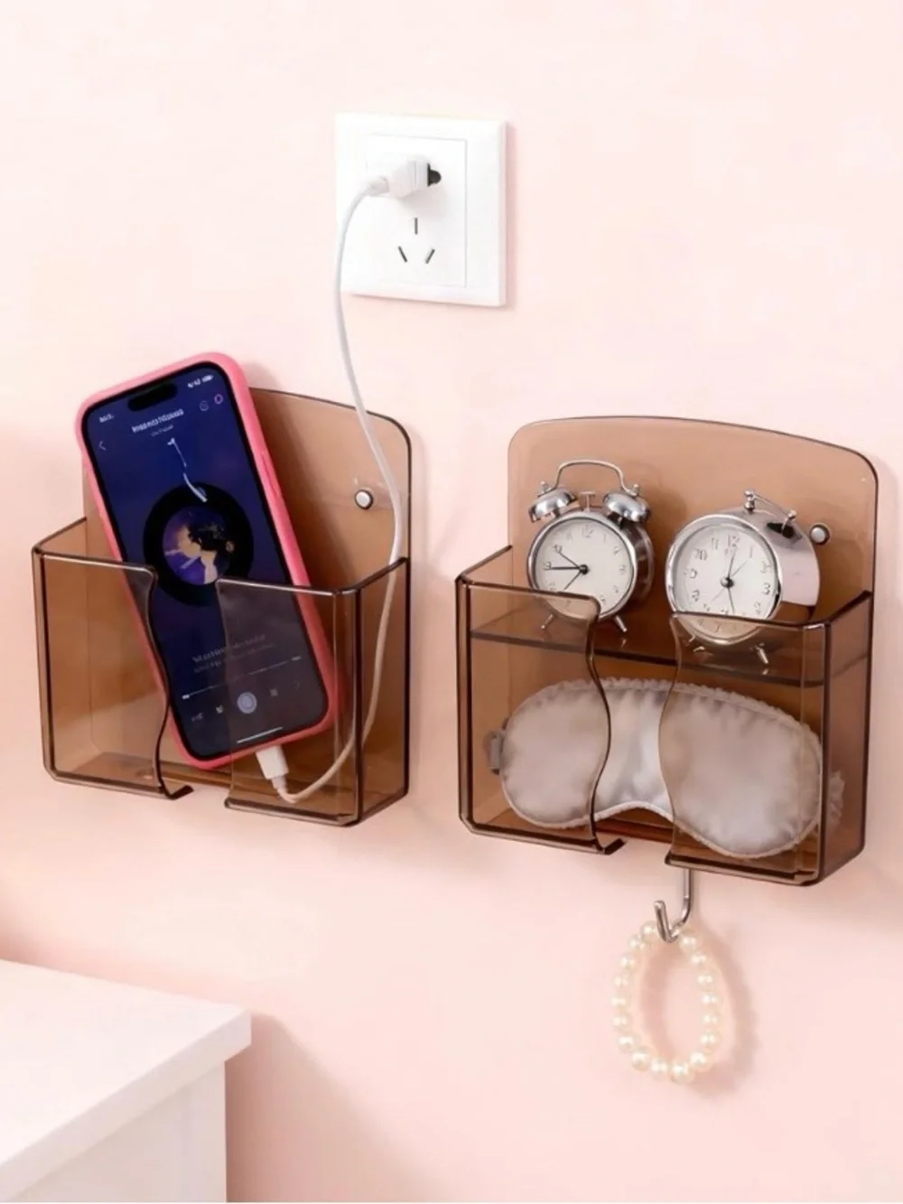 💞 New Set of 2 Smokey Brown Wall Mounted Cell Phone & Small Accessories Holders